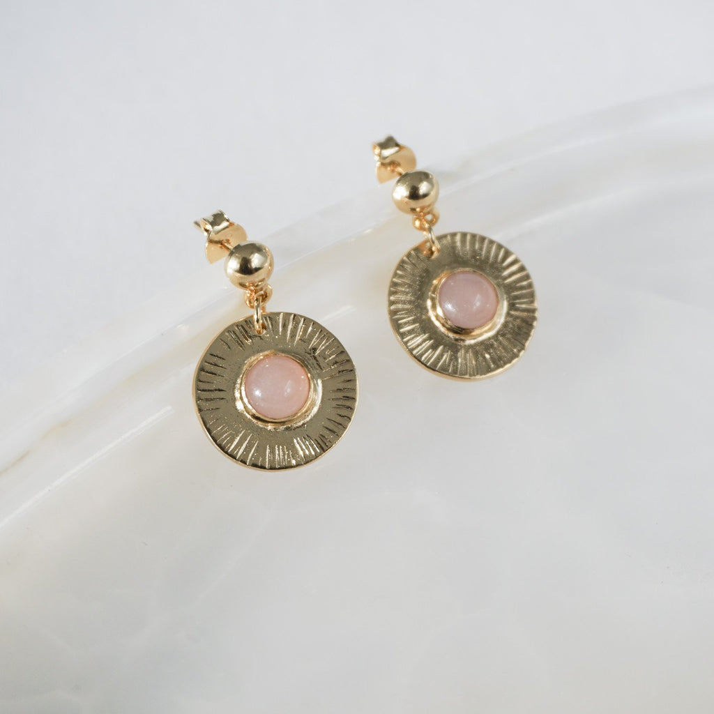 Aretes Redondos Cuarzo Rosa